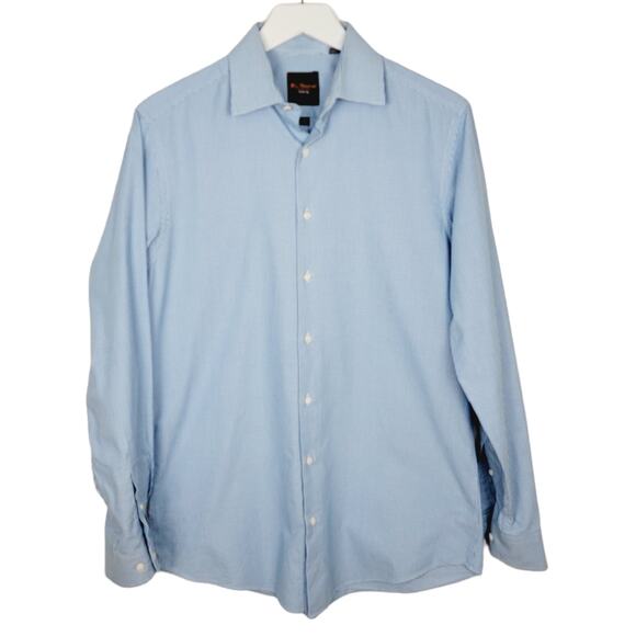 Ben Sherman Blue & White Micro Check Button Down Shirt Size 15 32/33 - Small - Picture 1 of 7